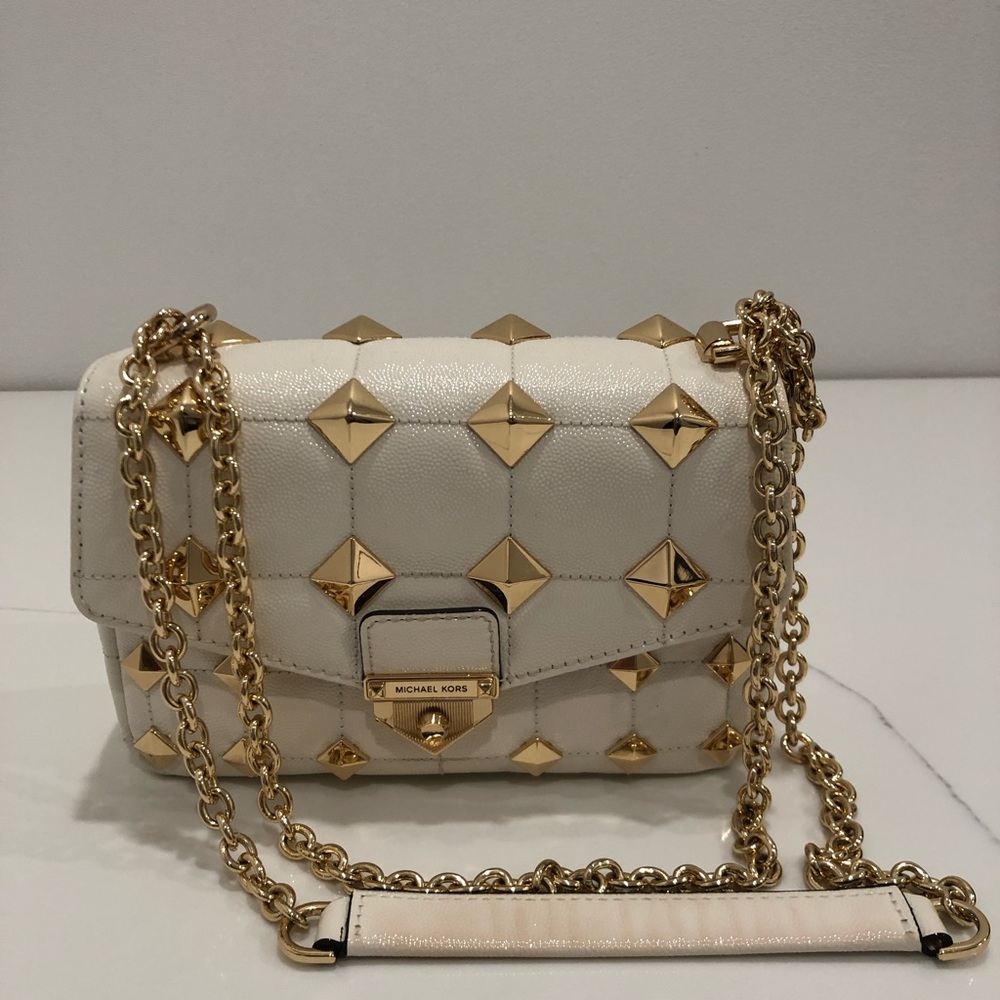 Michael Kors Cream and Gold Studded Crossbody Bag
